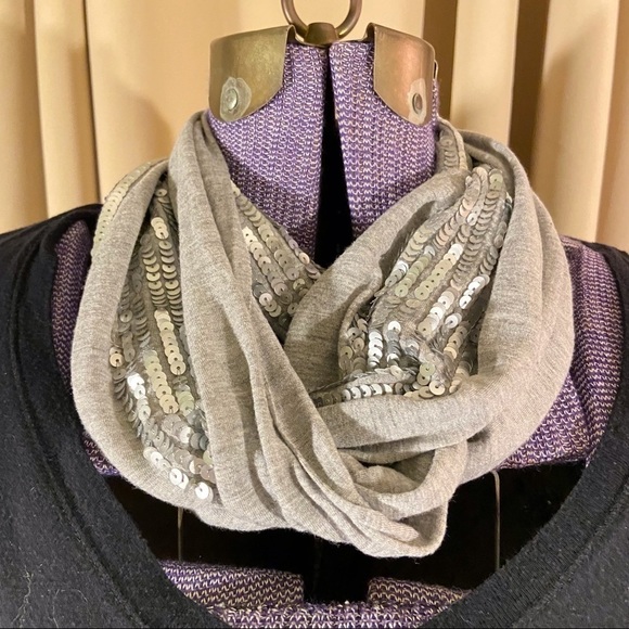 🦄 Cejon Accessories 2 Skinny Sequin Infinity Scarfs Gray Silver Brown Gold - Picture 4 of 12